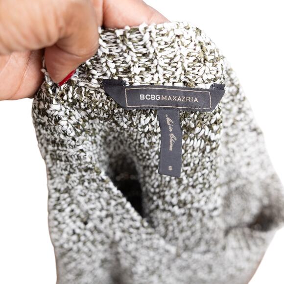 BCBGMaxazria Boxy White Green Variegated Knit Short Sleeve Ribbed Sweater S - Picture 4 of 9